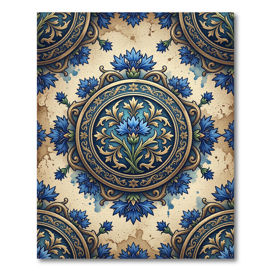 Ornate Blue Floral Medallion Rug