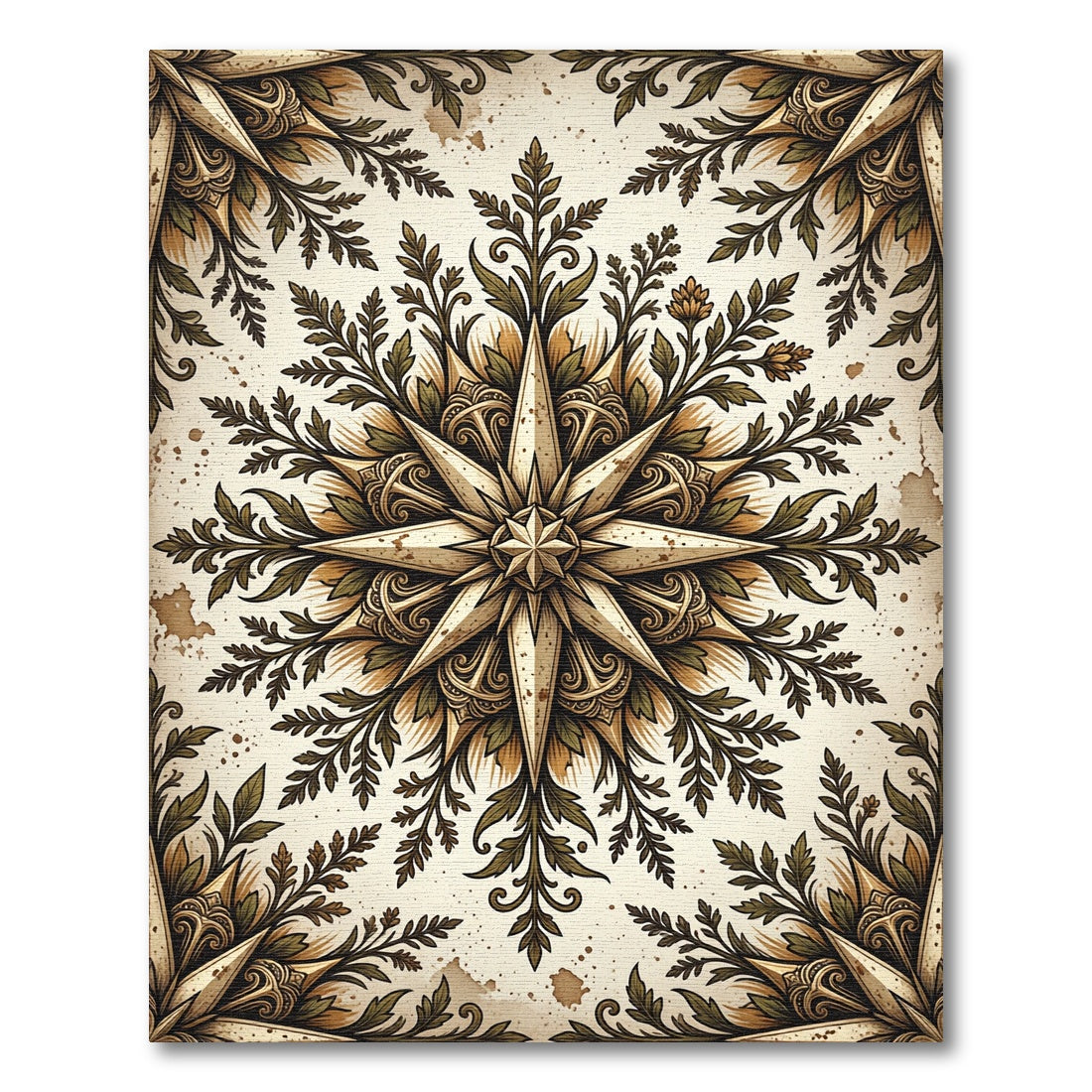 Beige Botanical Star Compass Medallion Rug