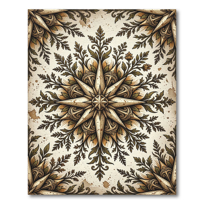 Beige Botanical Star Compass Medallion Rug