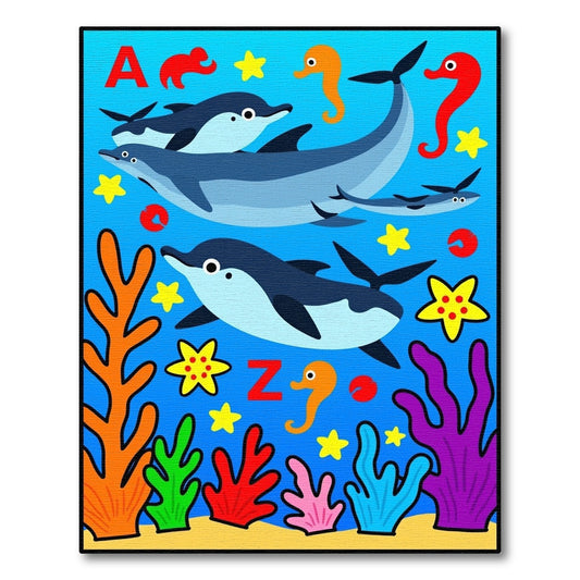 Whimsical Dolphin Coral Reef Alphabet Rug