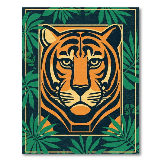 Bold Orange Tiger Tropical Leaves Rug