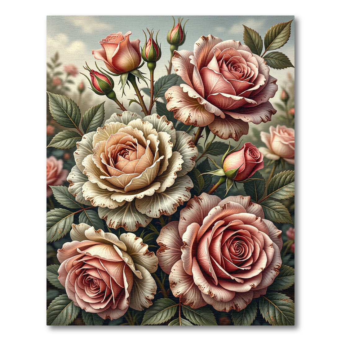Vintage Pastel Rose Garden Bouquet Rug