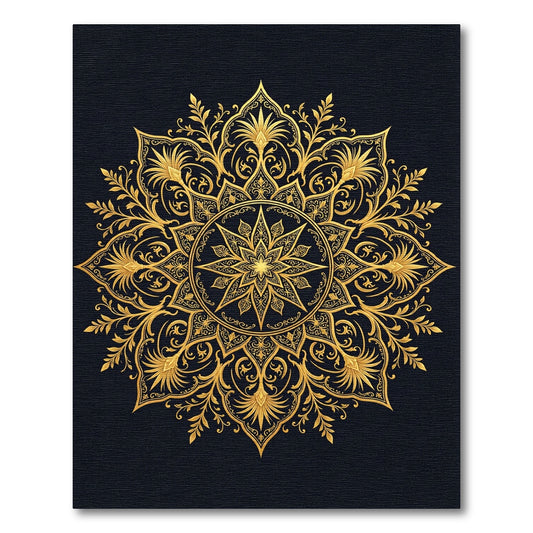 Opulent Golden Floral Star Medallion Rug