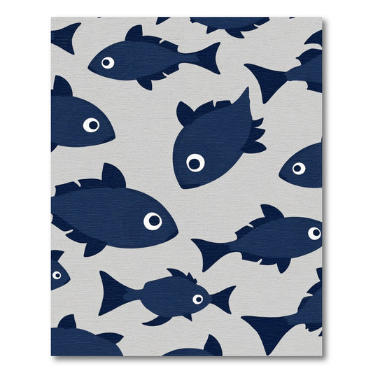 Dark Blue School Fish Pattern Rug