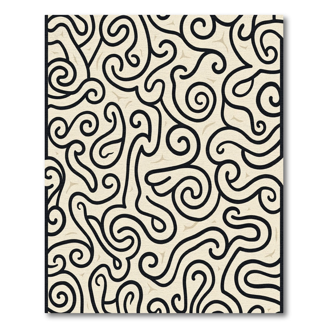 Creamy Black Swirl Abstract Flowing Rug