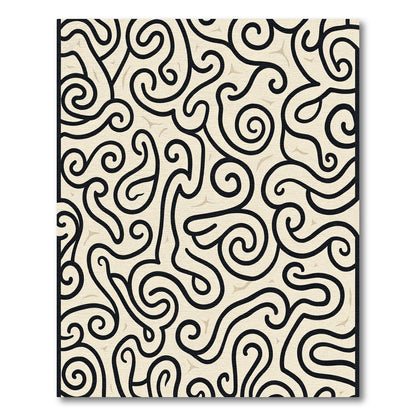 Creamy Black Swirl Abstract Flowing Rug