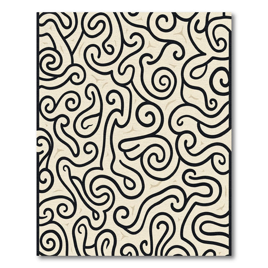 Creamy Black Swirl Abstract Flowing Rug