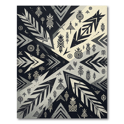 Monochrome Geometric Tribal Arrow Composition Rug