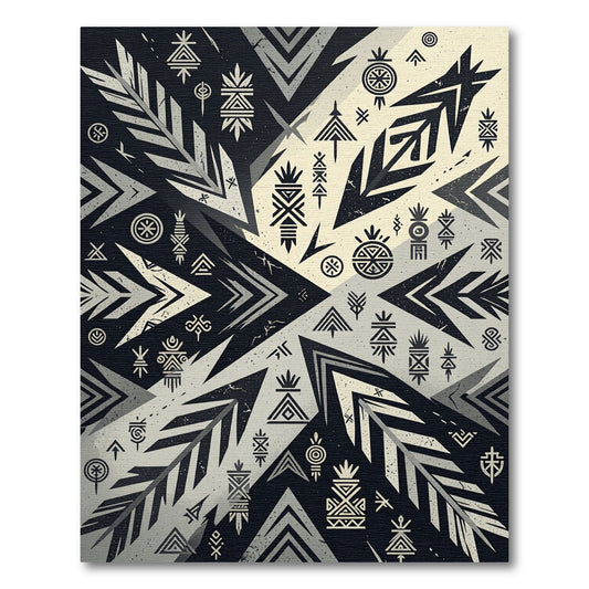 Monochrome Geometric Tribal Arrow Composition Rug