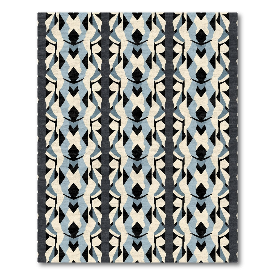 Pale Blue Black Cream Geometric Stripes Rug