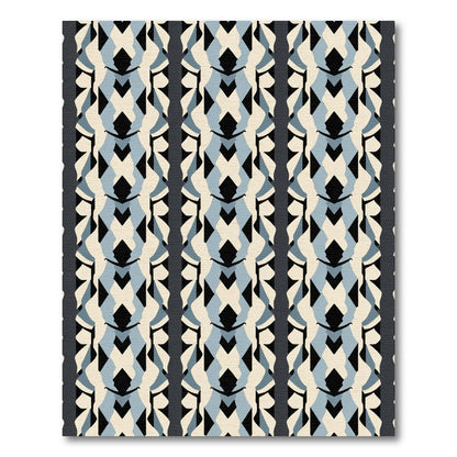Pale Blue Black Cream Geometric Stripes Rug