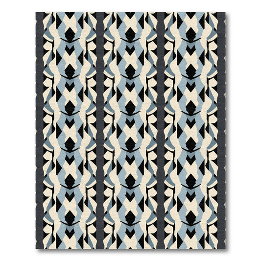 Pale Blue Black Cream Geometric Stripes Rug