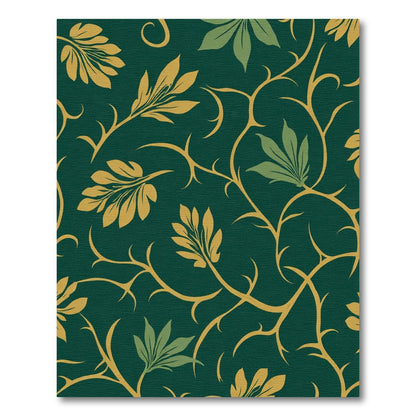 Deep Emerald Golden Vine Foliage Rug