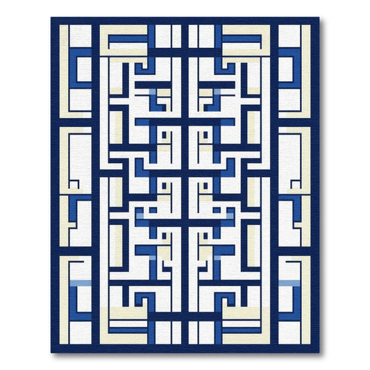 Modern Navy and Cream Lattice Rug