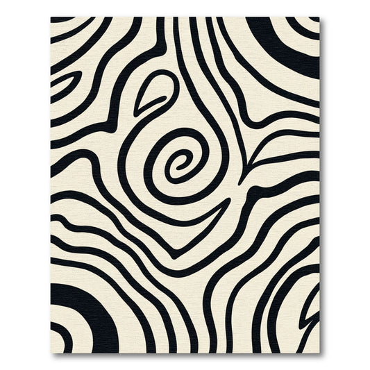 Bold Black Zebra Swirl Rug