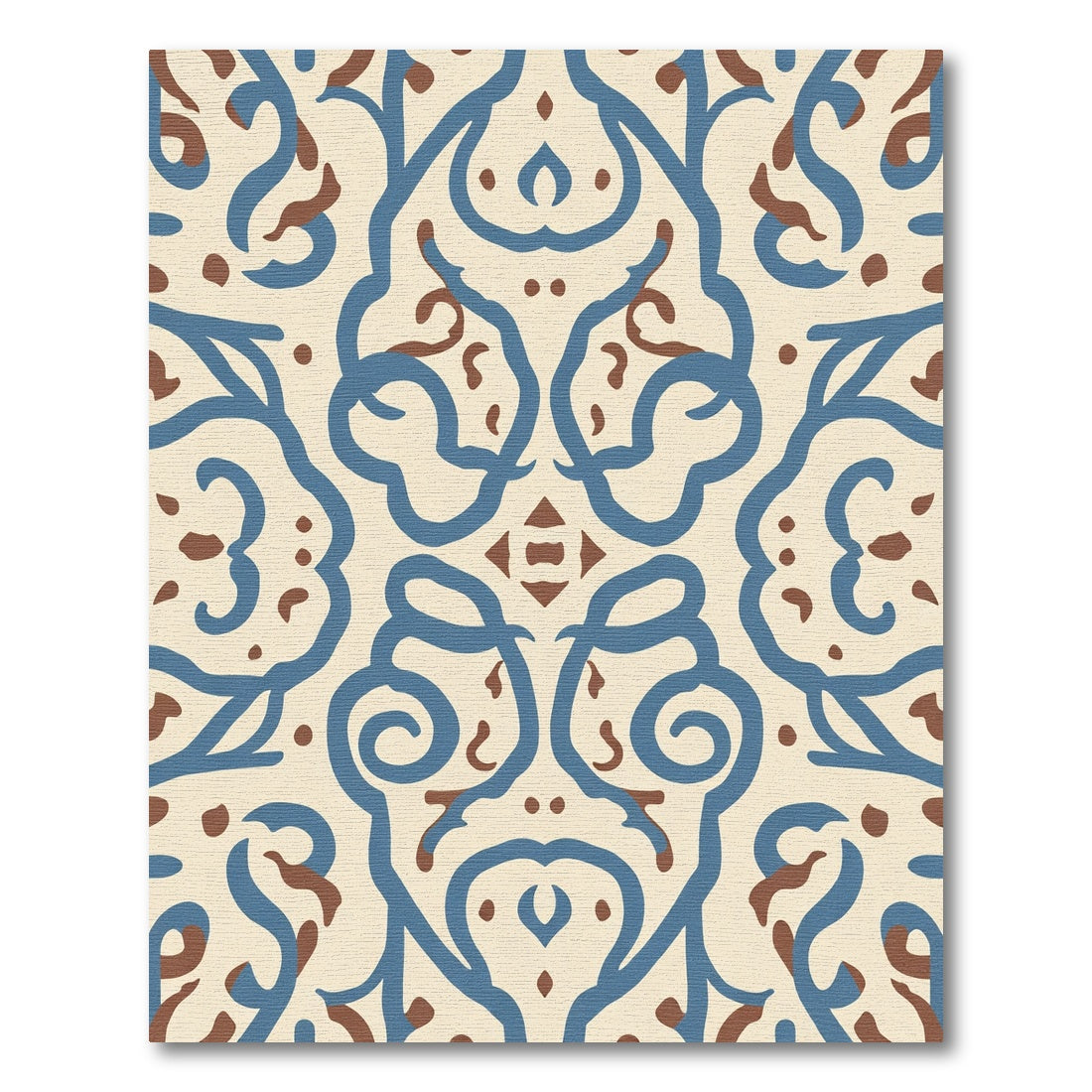 Cream Blue Brown Serpentine Swirls Rug