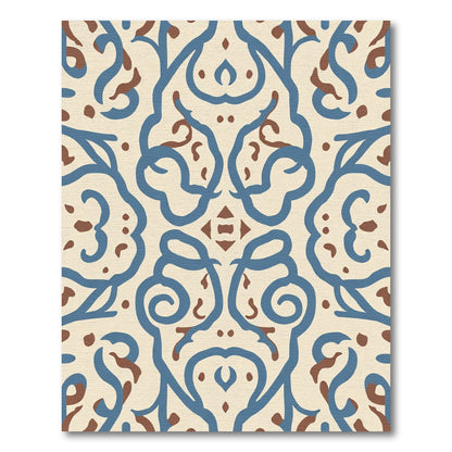 Cream Blue Brown Serpentine Swirls Rug