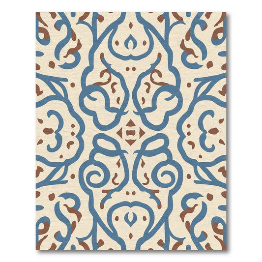 Cream Blue Brown Serpentine Swirls Rug