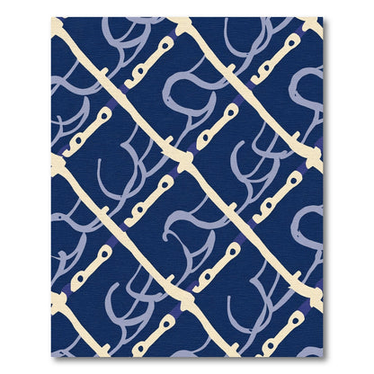Deep Navy Cream Abstract Stipe Flow Rug