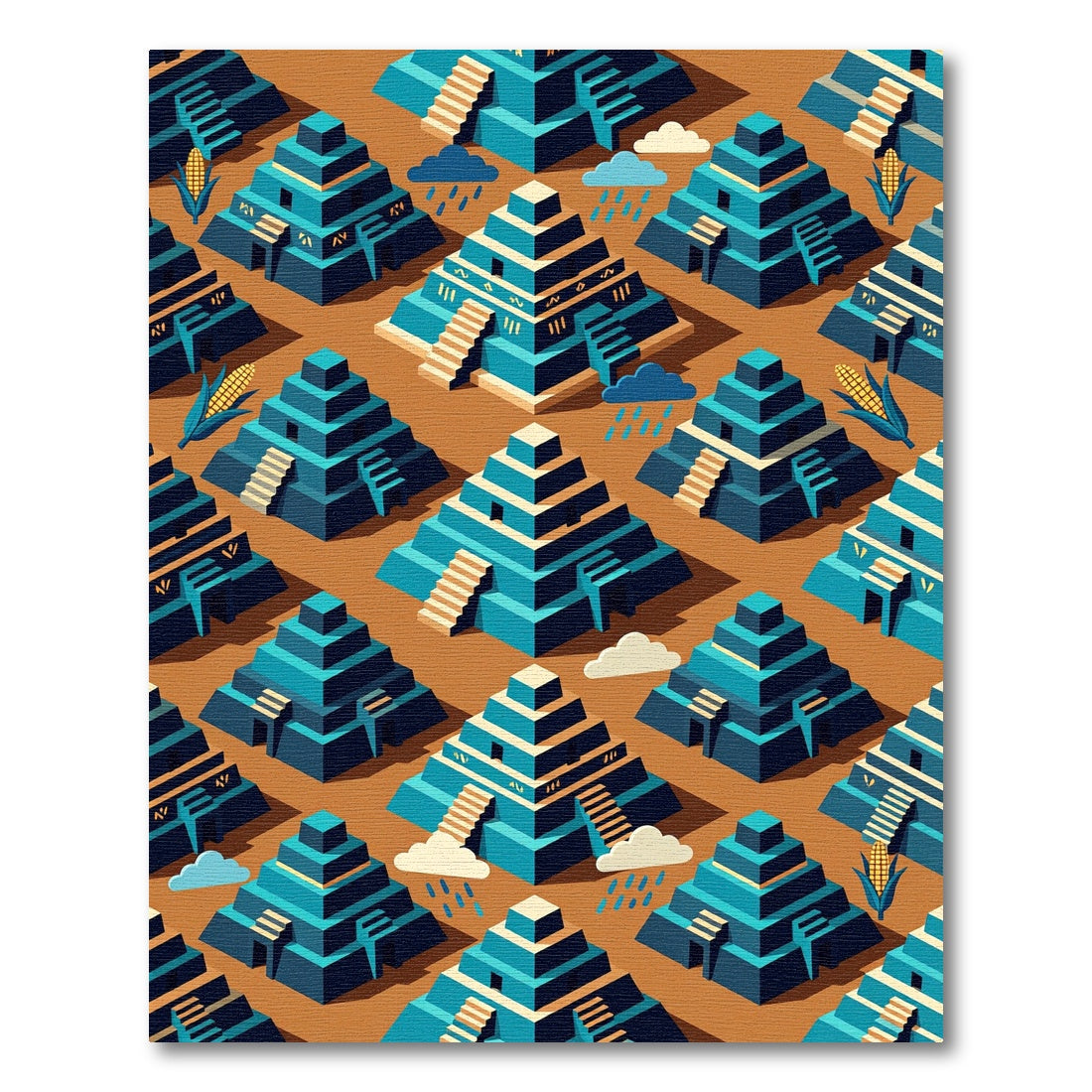 Geometric Step Pyramid Corn Teal Rug