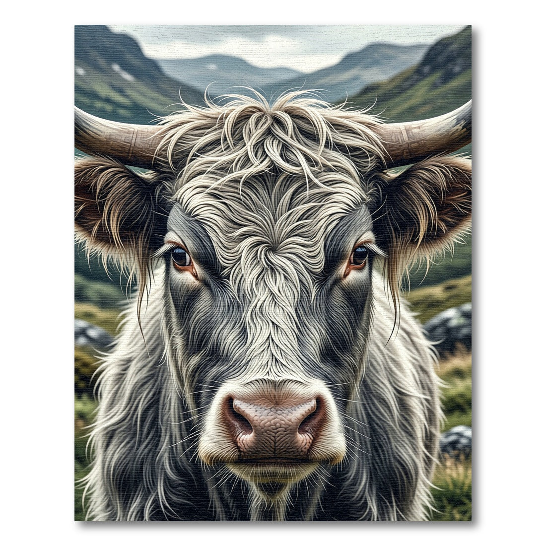 Majestic Highland Cow Charcoal Monochrome Portrait Rug