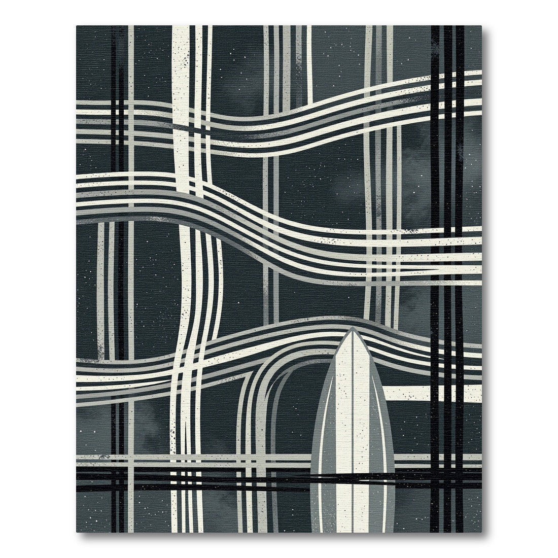 Monochrome Intersecting Waves Board Rug