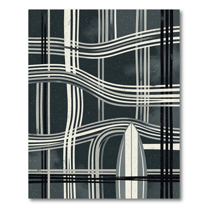 Monochrome Intersecting Waves Board Rug