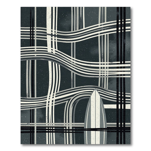 Monochrome Intersecting Waves Board Rug
