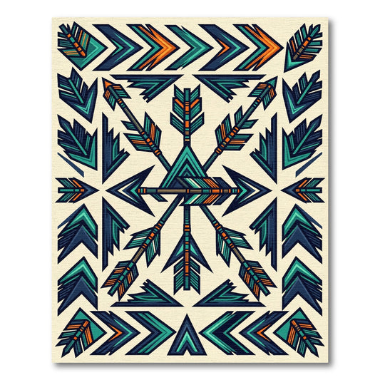 Teal Orange Geometric Arrow Woven Art Rug