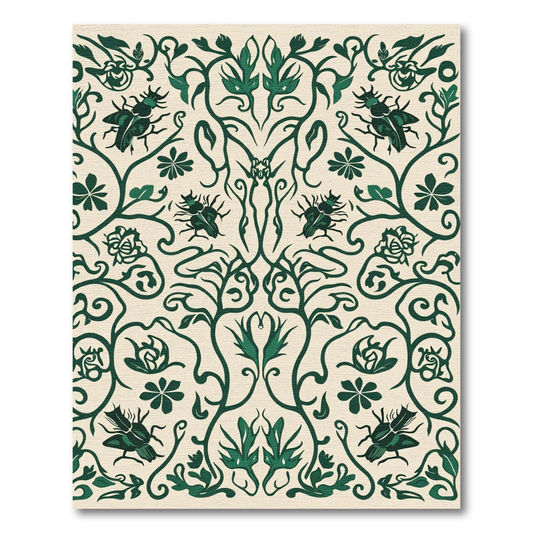 Dark Green Beetle Floral Scroll Rug