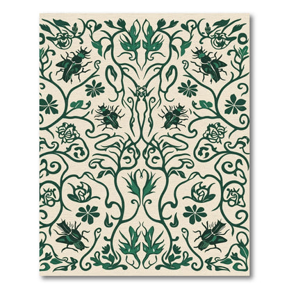 Dark Green Beetle Floral Scroll Rug