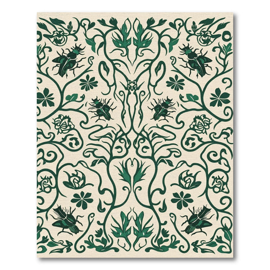 Dark Green Beetle Floral Scroll Rug