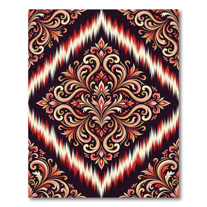 Crimson Scrollwork Ikat Harmony Rug