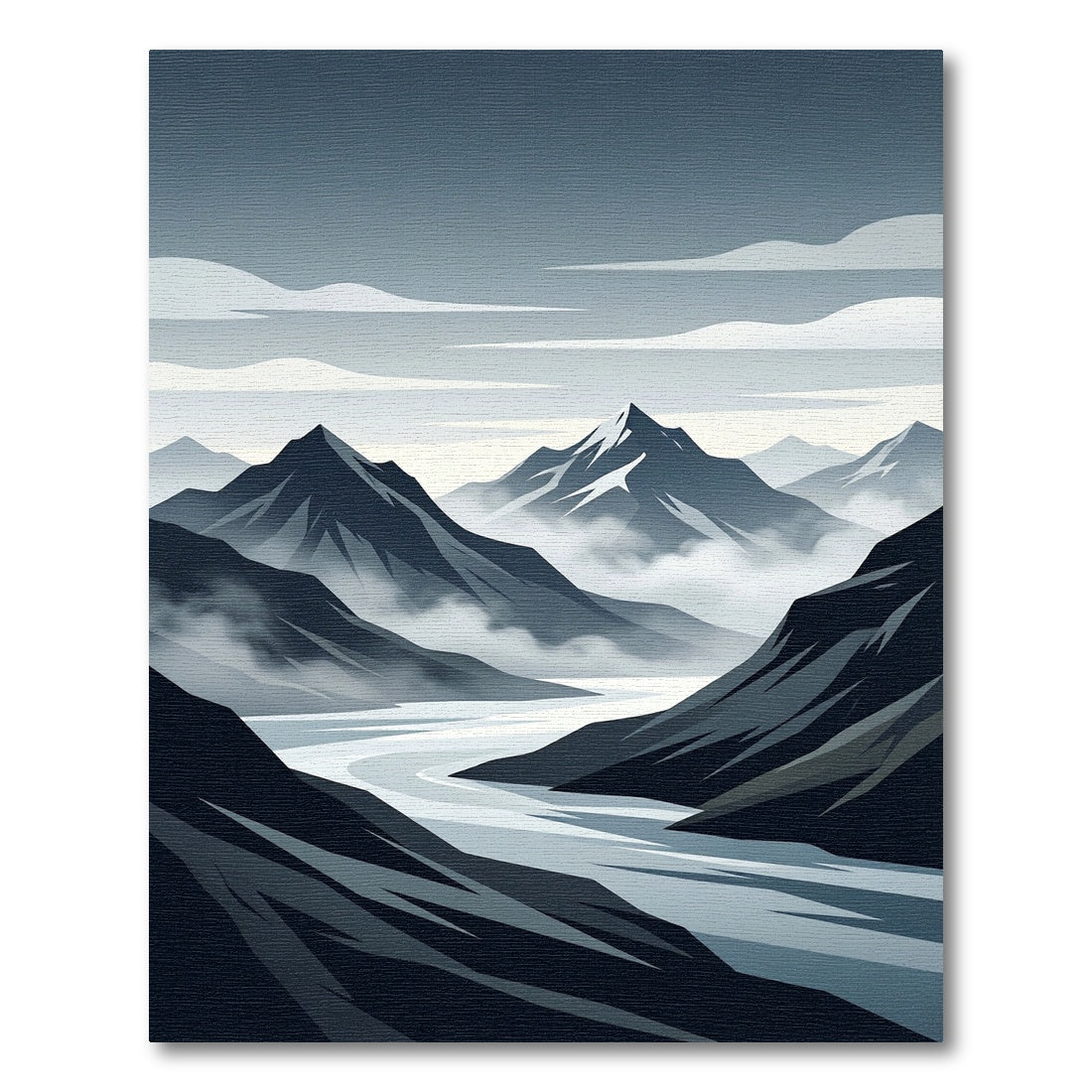 Minimalist Gray Mountain Valley Landscape Rug