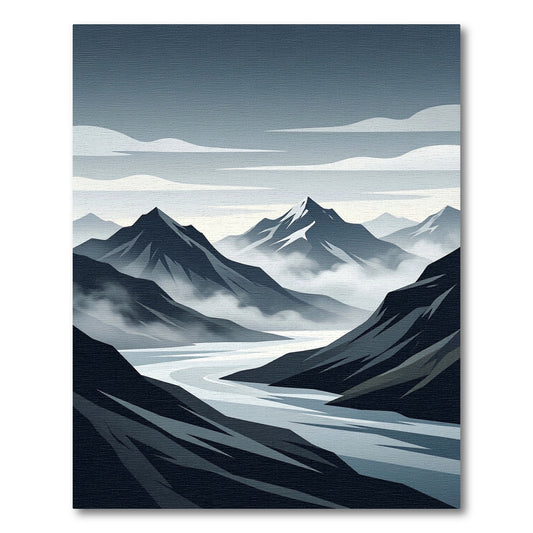 Minimalist Gray Mountain Valley Landscape Rug