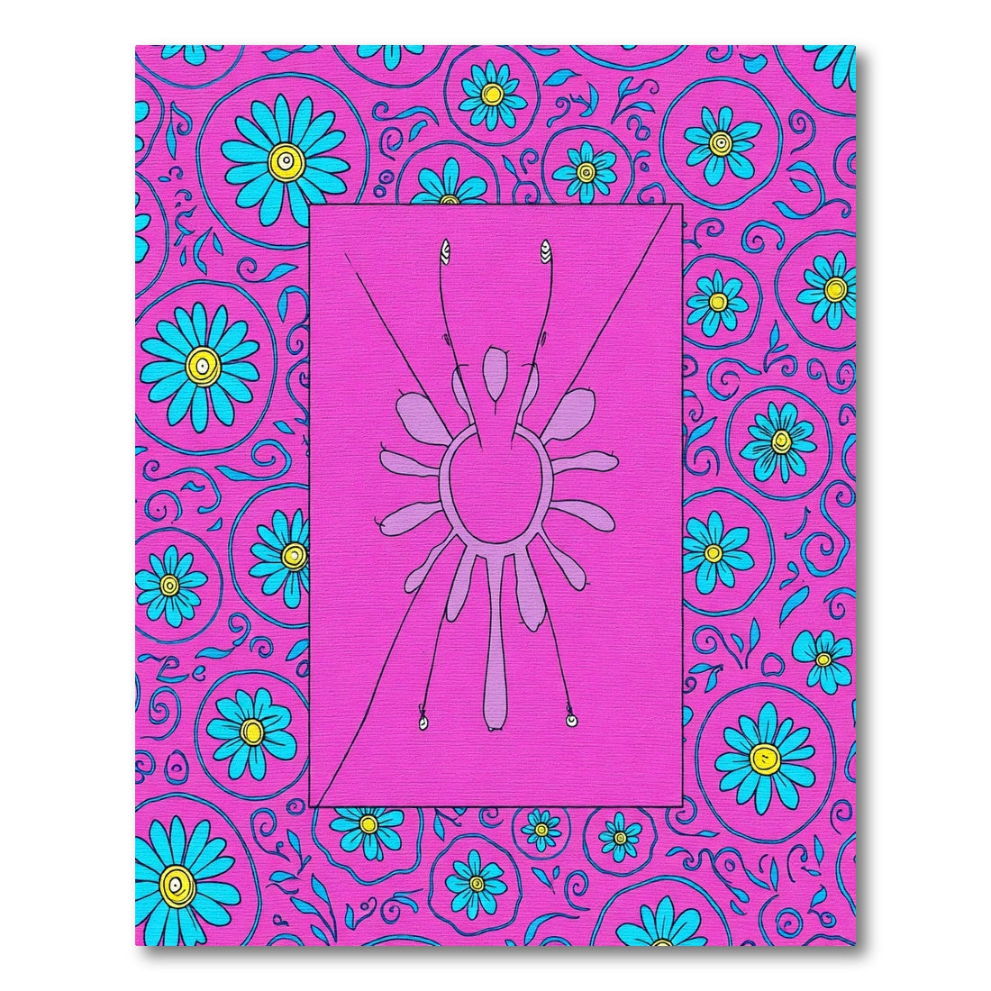 Vivid Pink Blue Daisy Medallion Rug