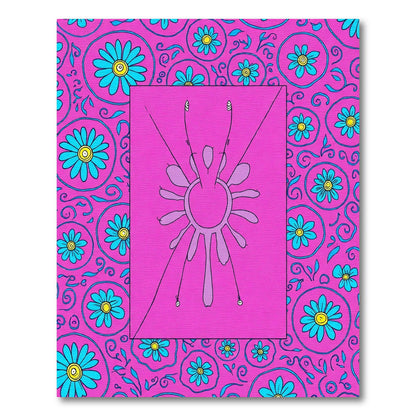 Vivid Pink Blue Daisy Medallion Rug