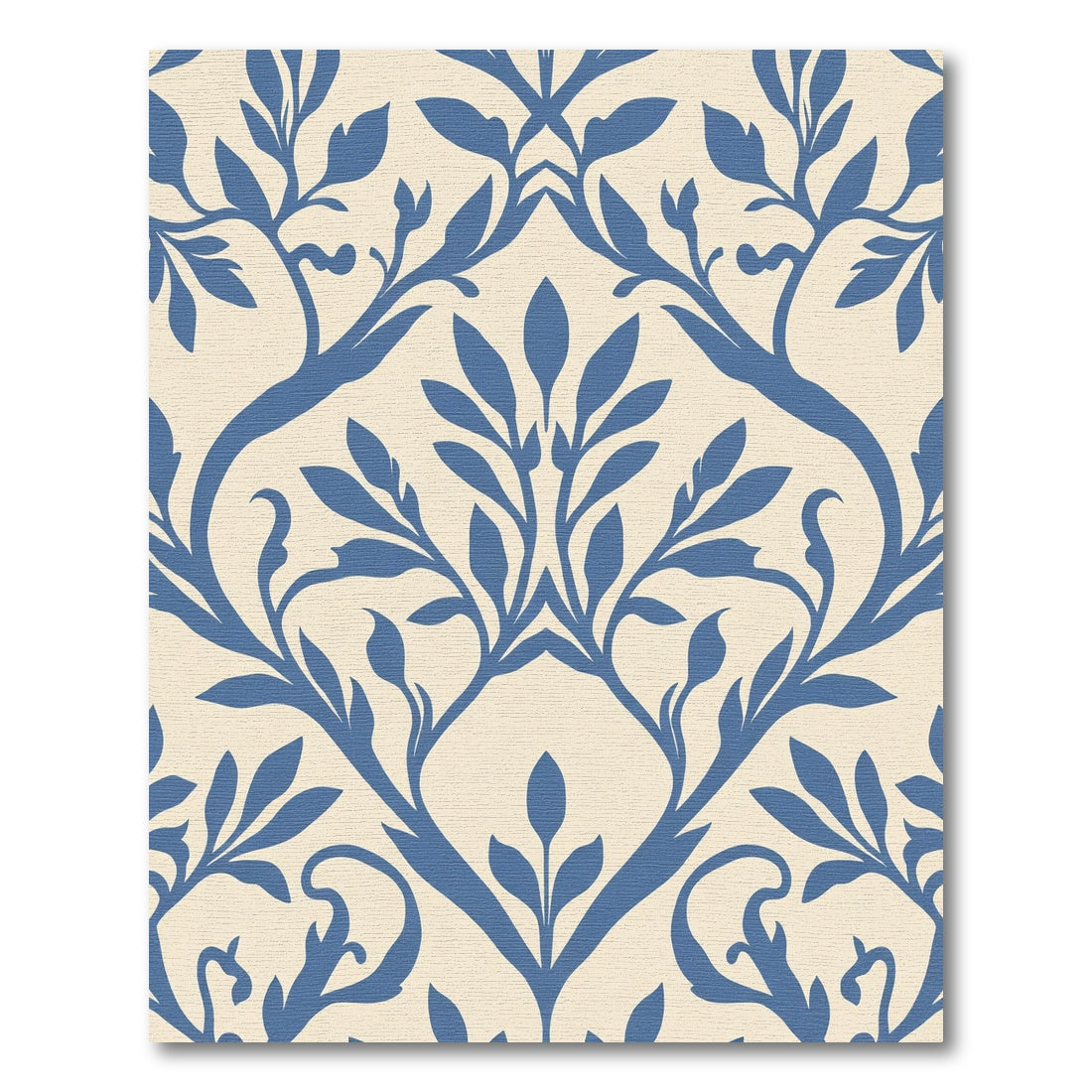 Blue Ivory Floral Vine Damask Rug