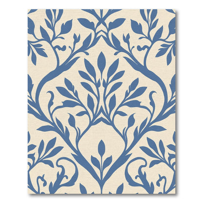 Blue Ivory Floral Vine Damask Rug