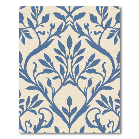 Blue Ivory Floral Vine Damask Rug