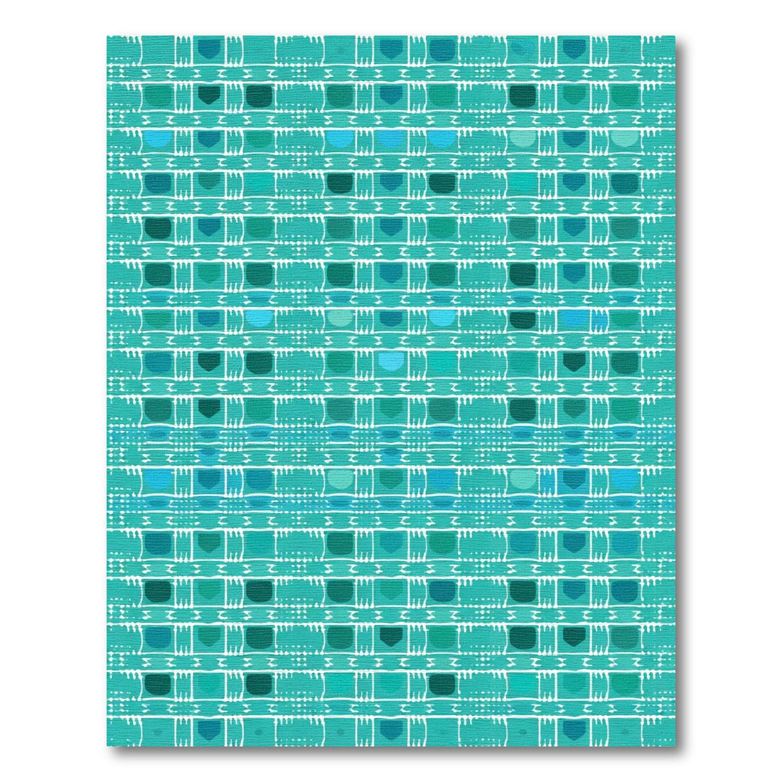 Teal White Geometric Grid Organic Lines Rug