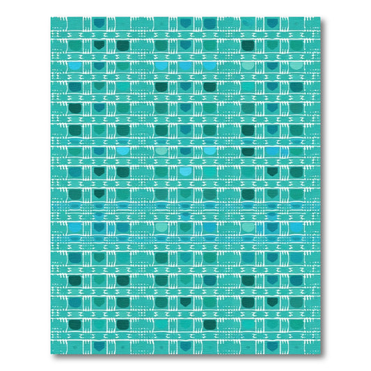 Teal White Geometric Grid Organic Lines Rug