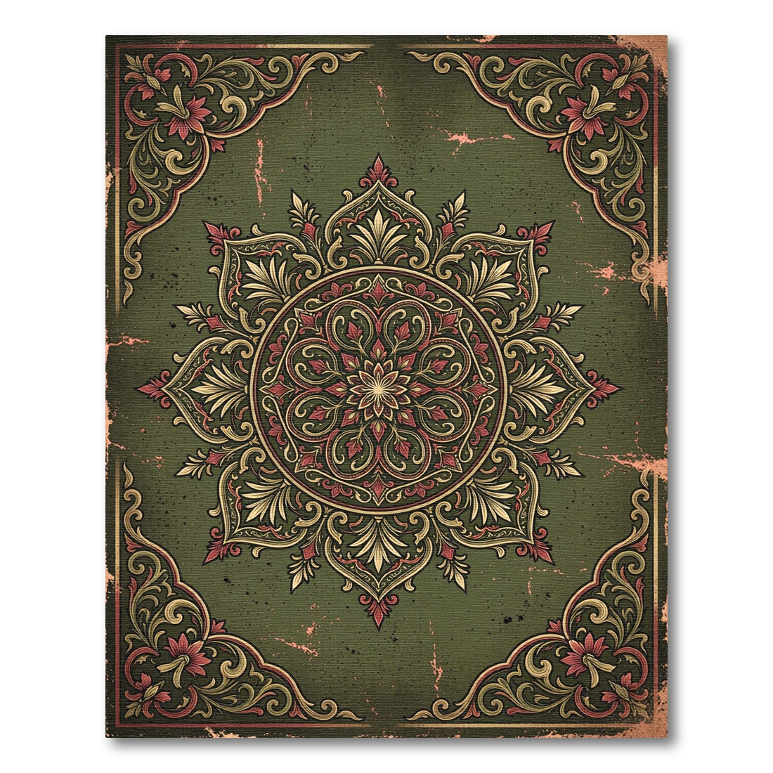 Vintage Olive Gold Ornate Mandala Rug