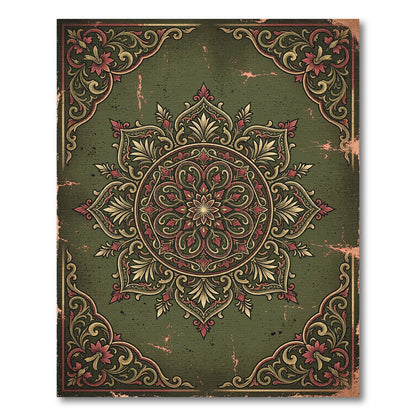 Vintage Olive Gold Ornate Mandala Rug