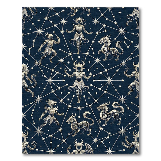 Celestial Mythic Zodiac Constellation Navy Rug