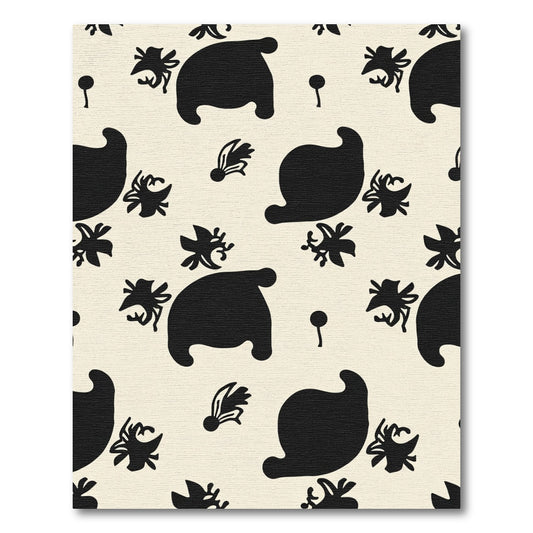 Black Amoeba Floral Garden Rug