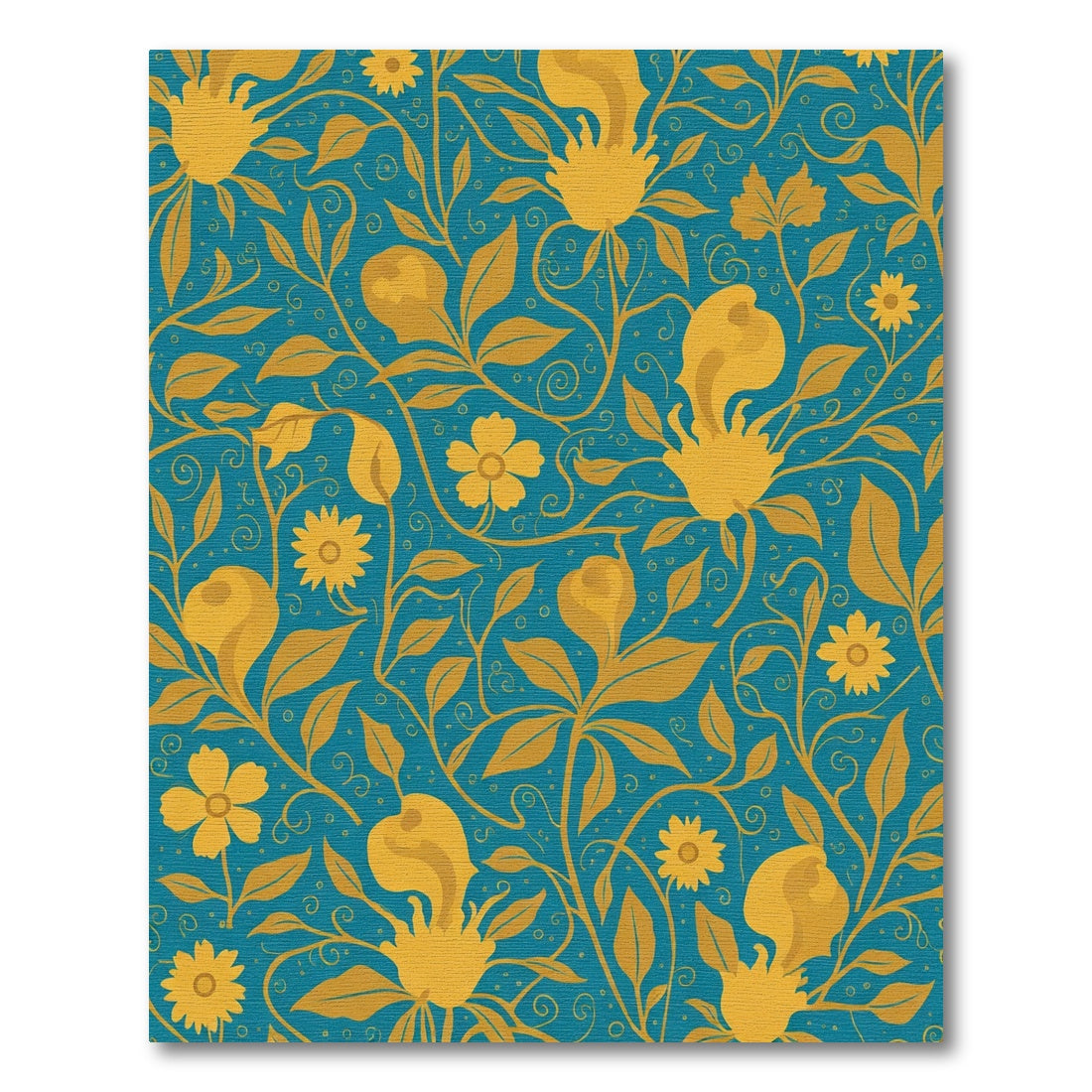Golden Flowers on Teal Background Rug