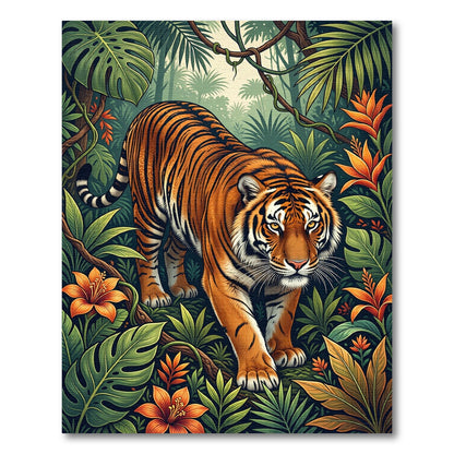 Vibrant Tiger amidst Lush Tropical Foliage Rug