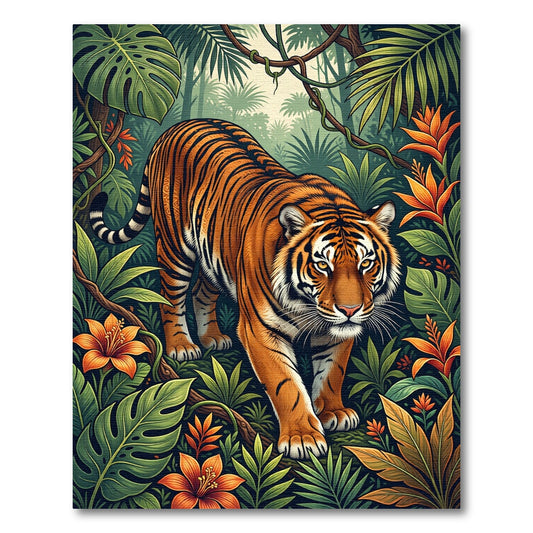 Vibrant Tiger amidst Lush Tropical Foliage Rug