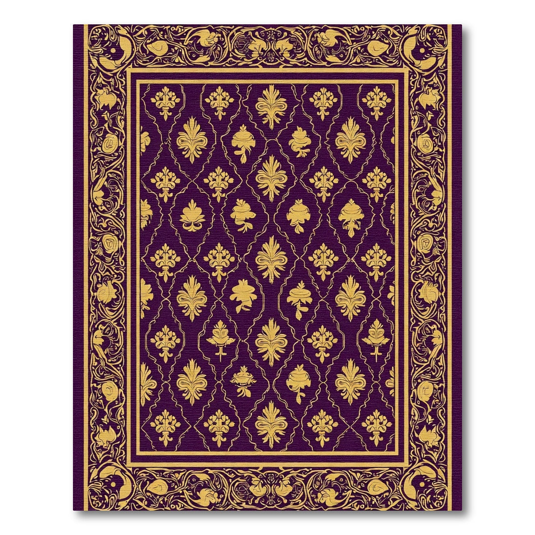 Regal Plum Gold Damask Border Rug